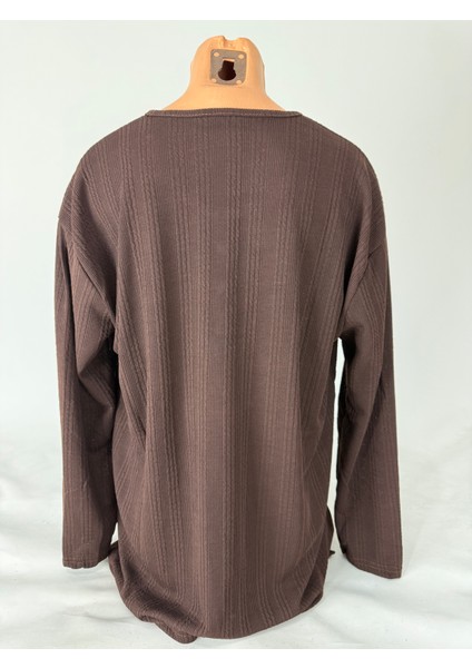 Kadın Örgü Desenli Bisiklet Yaka Uzun Kollu Yanları Yırtmaçlı Yün Anne Penye Tişört indirimleri