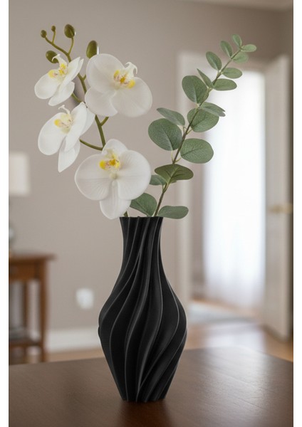 Spiral Kıvrımlı Dekoratif Vazo Siyah (18X17,5CM)