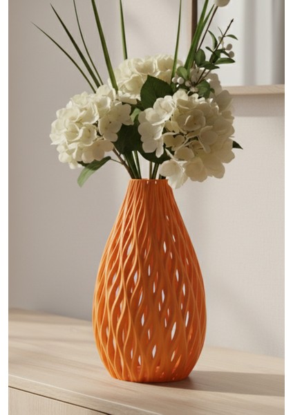 Örgü Desenli Dekoratif Vazo Turuncu (18X10,5CM)