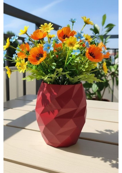 Modern Polygon Tasarımlı Dekoratif Vazo Kırmızı (20X17CM)