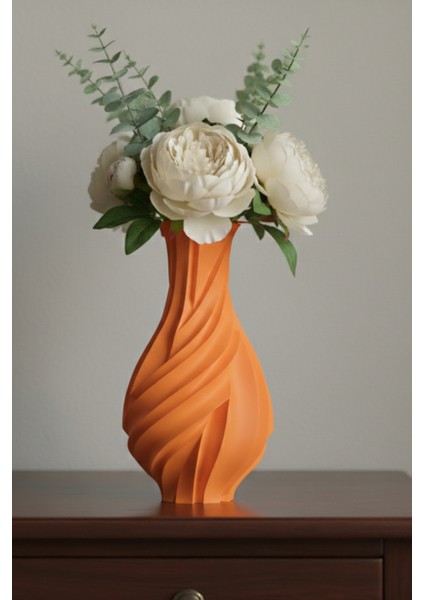 Spiral Burgu Tasarım Modern Dekoratif Vazo Turuncu (23X12CM)