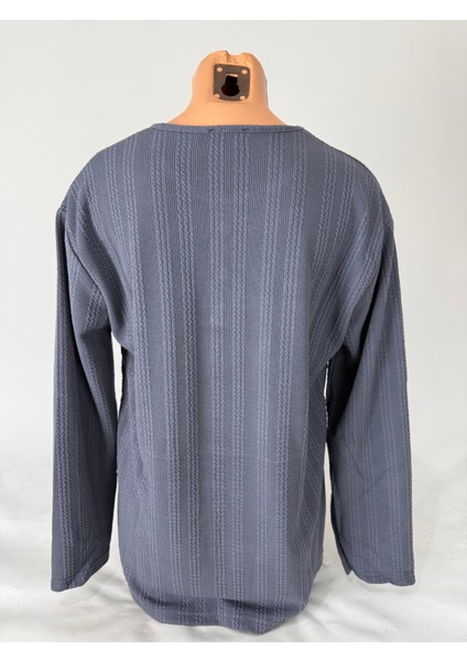 Kadın Örgü Desenli Bisiklet Yaka Uzun Kollu Yanları Yırtmaçlı Yün Anne Penye Tişört indirimleri