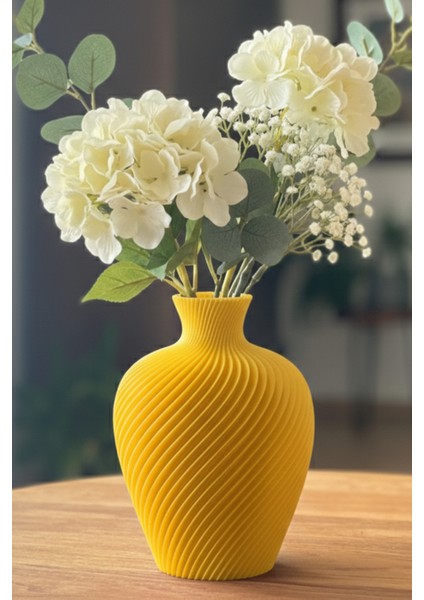 Spiral Gövde Tasarımlı Dekoratif Vazo Sarı (20X15CM)