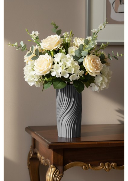 Kıvrımlı Spiral Tasarımlı Dekoratif Vazo Gri (20X11CM)