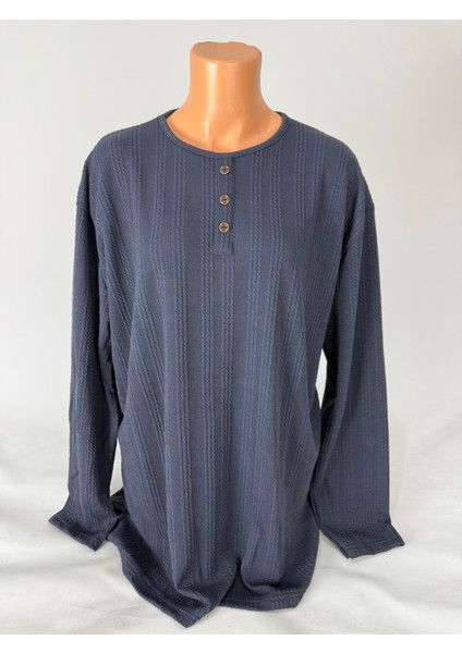 Kadın Örgü Desenli Bisiklet Yaka Uzun Kollu Yanları Yırtmaçlı Yün Anne Penye Tişört