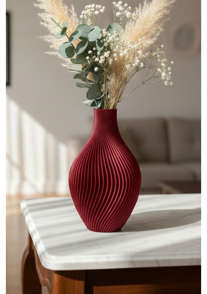 Dekoratif Sprial Tasarımlı Vazo Kırmızı (20X12,5CM)