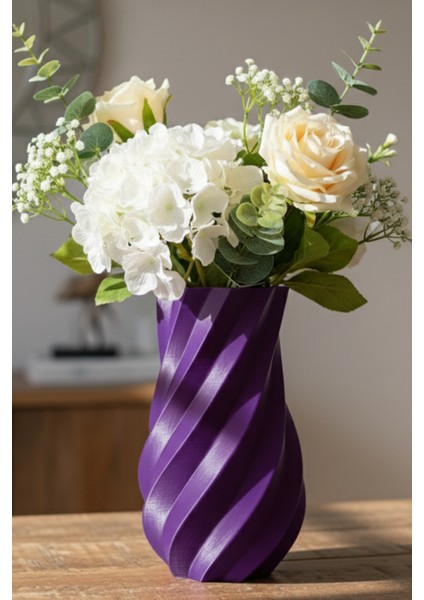 Spiral Tasarımlı Dekoratif Vazo Mor (18X11CM)