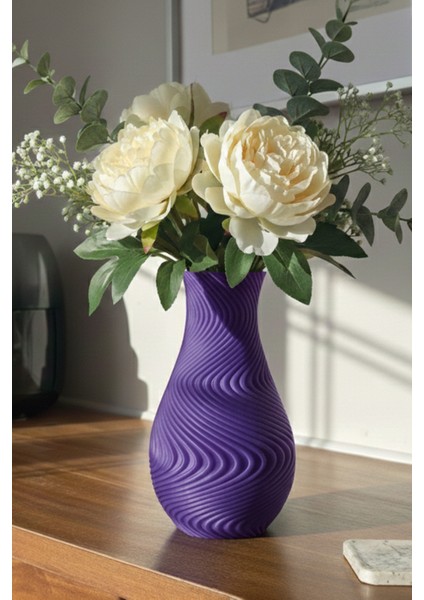 Modern Spiral Tasarımlı Dekoratif Vazo Mor (18,5X11CM)
