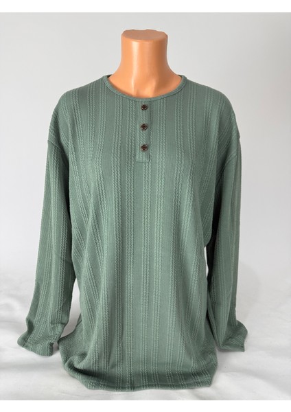 Kadın Örgü Desenli Bisiklet Yaka Uzun Kollu Yanları Yırtmaçlı Yün Anne Penye Tişört