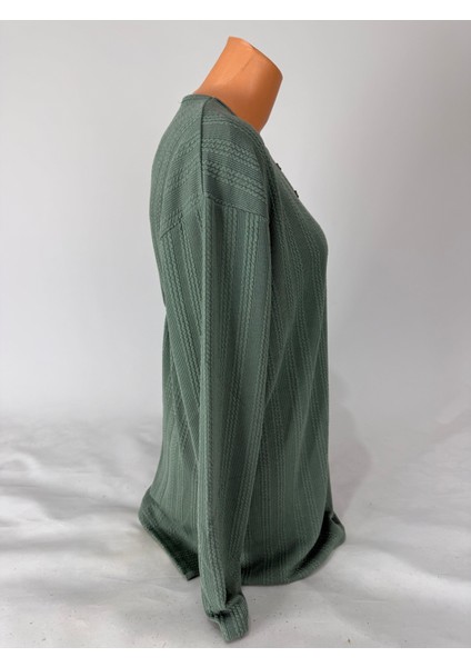 Kadın Örgü Desenli Bisiklet Yaka Uzun Kollu Yanları Yırtmaçlı Yün Anne Penye Tişört fırsatları