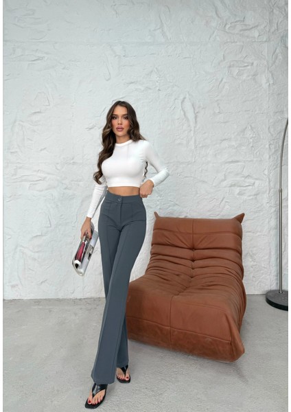 Düğmeli Palazzo Pantolon Füme P170091 fırsatları