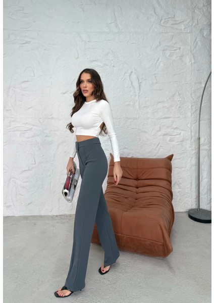 Düğmeli Palazzo Pantolon Füme P170091