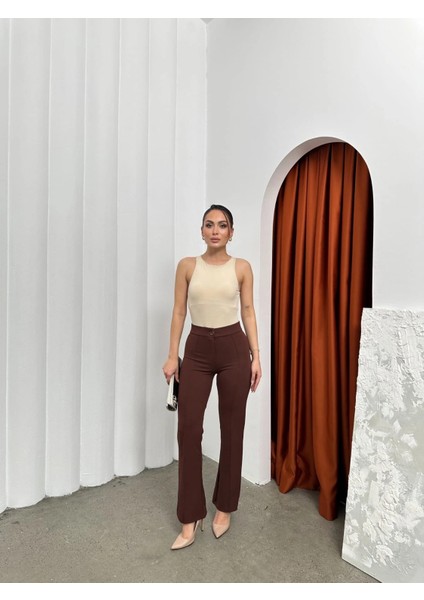 Düğmeli Palazzo Pantolon Kahve P170091 modelleri