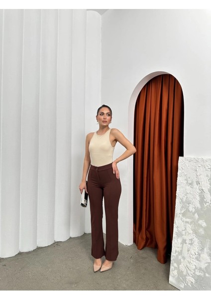 Düğmeli Palazzo Pantolon Kahve P170091 fırsatları