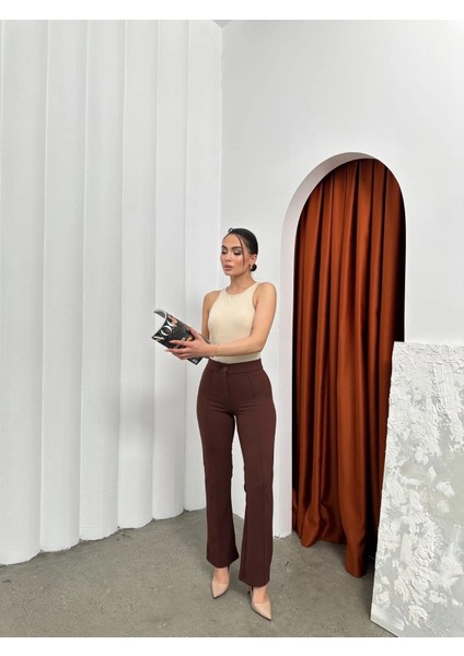 Düğmeli Palazzo Pantolon Kahve P170091 indirimleri