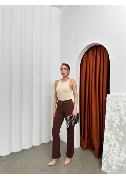 Düğmeli Palazzo Pantolon Kahve P170091