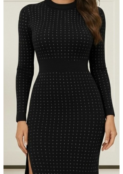 Kadın Uzun Kollu Bisiklet Yaka Taşlı Midi Kadife Elbise fiyatları