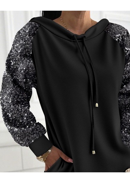 Kadın Uzun Kollu Pulpayetli Bağcıklı Cep Detaylı Mini Viskon Iki Iplik Elbise fırsatları