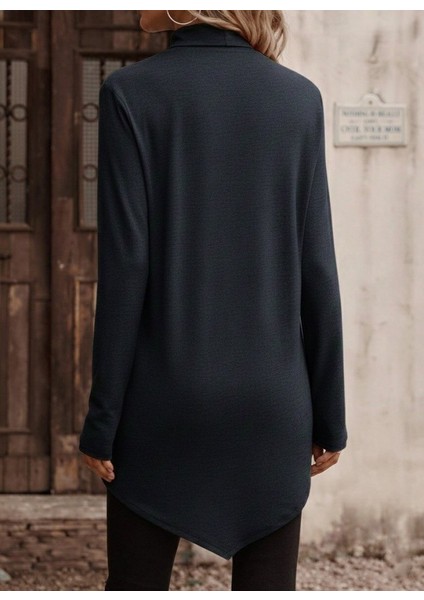 Kadın Uzun Kollu Balıkçı Yaka Asimetrik Kesim Detaylı Antrasit Yün Viskon Bluz fiyatları