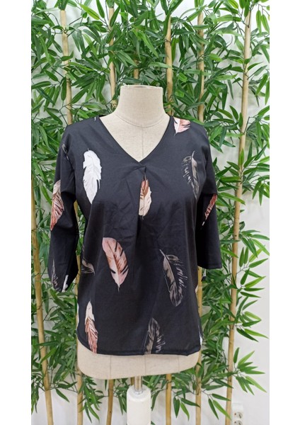 Kadın Yaprak Baskı Ayarlanabilir Truvakar Kol Süper Soft Bluz indirimleri