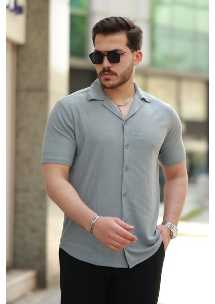 Erkek Apaç Yaka Örme Kumaş Kısa Kollu Gömlek fiyatları