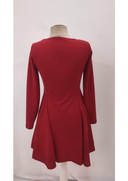 Kadın Uzun Kollu Kare Yakalı Mini Ithal Krep Elbise