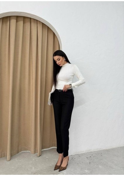 Kadın Yüksek Bel Dar Paça Kemer Dahil Kumaş Pantolon modelleri