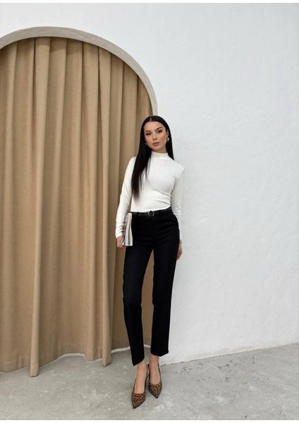 Kadın Yüksek Bel Dar Paça Kemer Dahil Kumaş Pantolon fırsatları