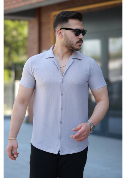 Erkek Ottoman Kumaş Apaj Yaka Kısa Kollu Gömlek