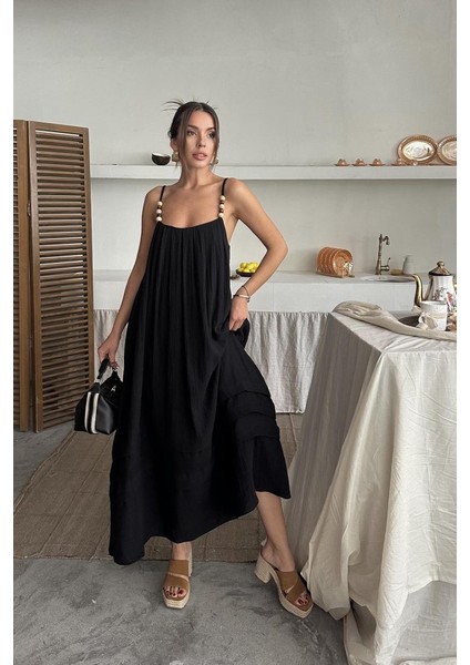 Siyah Askılı Müslin Elbise modelleri