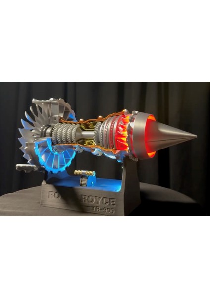 Rr TR900 Aero Engine Modeli – 27 cm Detaylı 3D Baskı, Metalik Pla, Döner Rotorlu Havacılık Koleksiyon Ürünü