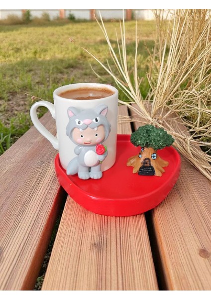 Kırmızı Başlıklı Kız & Kurt Temalı Ikili Kahve Fincan Takımı – El Yapımı 2'li Özel Tasarım Sunum Seti modelleri