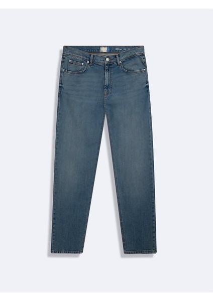 Lıoren Düz Paça Orta Bel Mavi Jean Pantolon