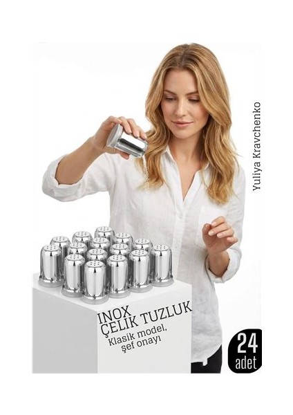 Inox Tuzluk - 24 Lü Set Paslanmaz Çelik – 6X35 cm Şık Sofra Yardımcısı