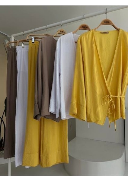 Kruvaze Model Klasik Pantolonlu Çupra Keten Takım 10191