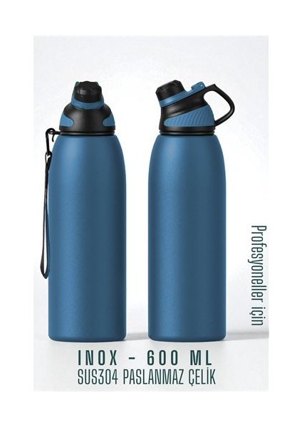 Inox Çelik Termos - 600 ml SUS304 Çelik Termos Profesyonel Mavi̇