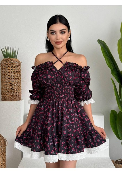 Marne Beli Lastikli Mini Elbise