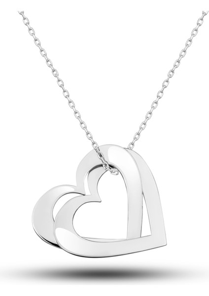 Gümüş Çifte Kalp Aşk Kadın Kolye