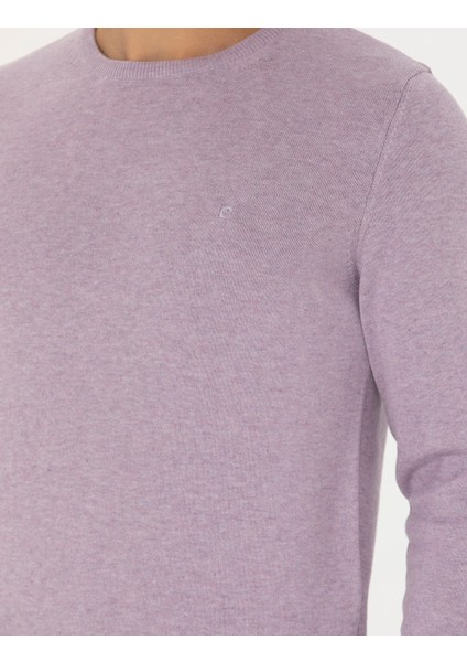 Erkek Lila Melanj Slim Fit Bisiklet Yaka Basic Triko Kazak 50270179-VR231