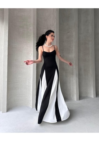 Askılı Beyaz Detaylı Maxı Kadın Elbise