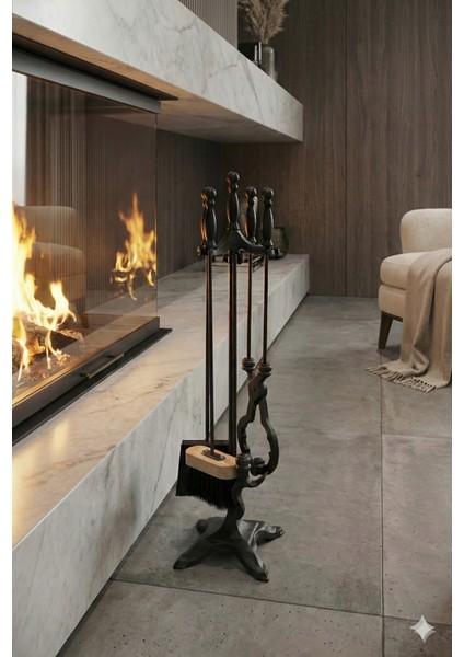 A-Kalite Şömine Döküm Maşa Kürek Takımı Seti Siyah