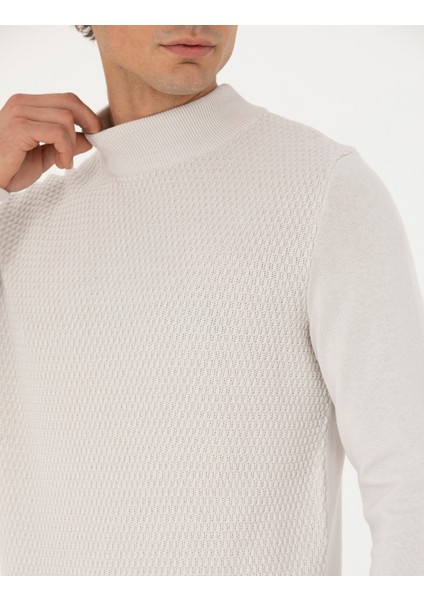 Erkek Taş Slim Fit Yarım Balıkçı Yaka Triko Kazak 50278111-VR049