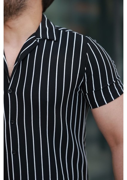 Erkek Kısa Kollu Beyaz Çizgi Desenli Örme Kumaş Pamuklu Gömlek modelleri