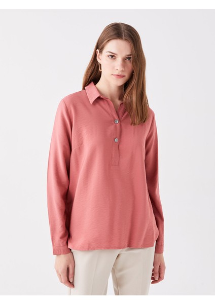 Yeni Sezon Gömlek Yaka Düz Uzun Kollu Kadın Bluz