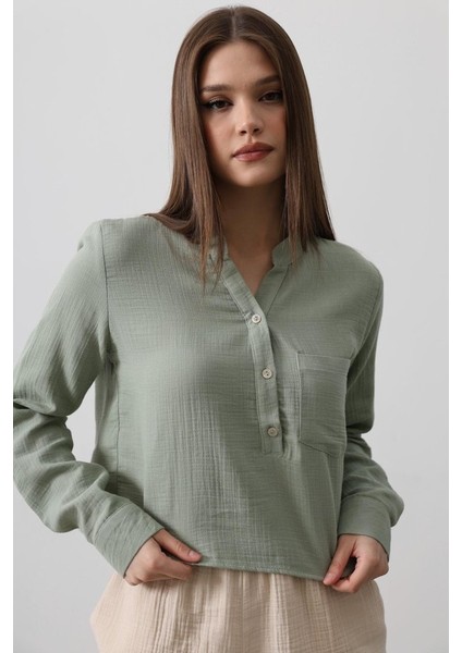 Cepli Hakim Yaka Bluz - Haki fırsatları