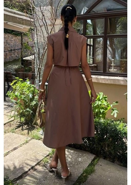 Göbeği Halka Detaylı Midi Boy Elbise 2896