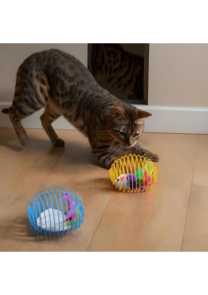 Kedi Oyuncağı Spiral Tel Top & Içinde Peluş Fare – Hareketli Zıplayan Kedi Topu, Avcılık Içgüdüsünü Geliştirir, Dayanıklı Metal Yay Top, Kediler Için Etkileşimli Eğlence Oyuncağı