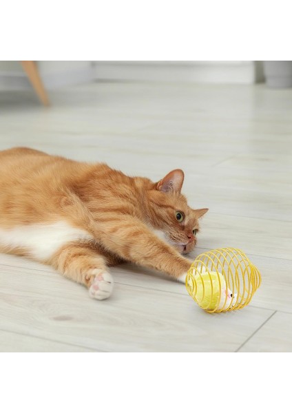 Kedi Oyuncağı Spiral Tel Top & Içinde Peluş Fare – Hareketli Zıplayan Kedi Topu, Avcılık Içgüdüsünü Geliştirir, Dayanıklı Metal Yay Top, Kediler Için Etkileşimli Eğlence Oyuncağı