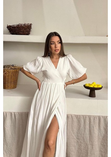 Ekru Müslin Uzun Elbise fırsatları
