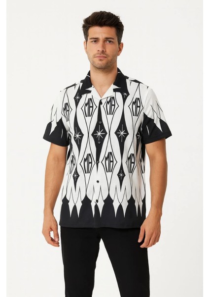 Erkek Iki Iplik Kumaş Dijital Baskılı Gömlek - Siyah